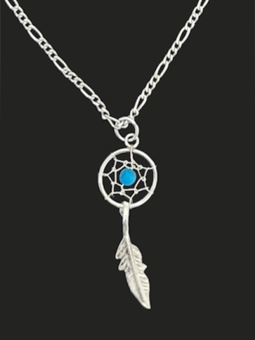 Sterling Silver Dreamcatcher Necklace with Blue Accent